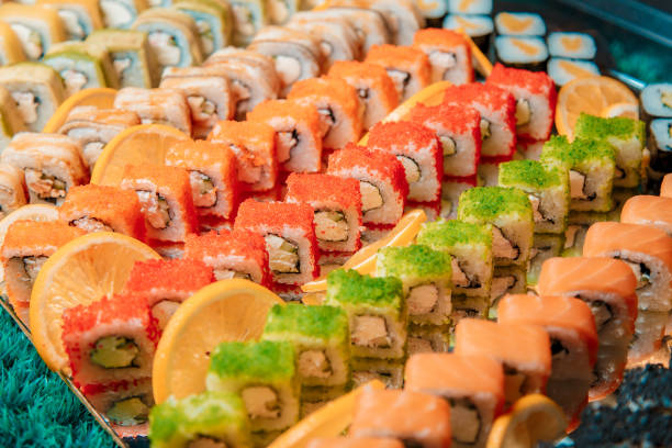 istock rolls, sushi at the event, stand-up meal, catering 1223256297