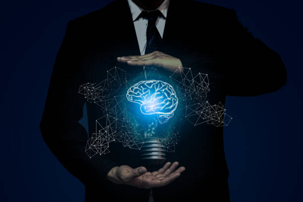 istock The brain icon in the light bulb and has a background image as a businessman,  conceptual creative and psychological. 1223256536
