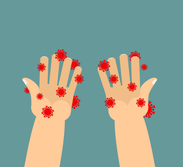 istock Coronavirus on hand. Dirty hands. infected fingers. Red bacteria of virus covid-19. 1223258562
