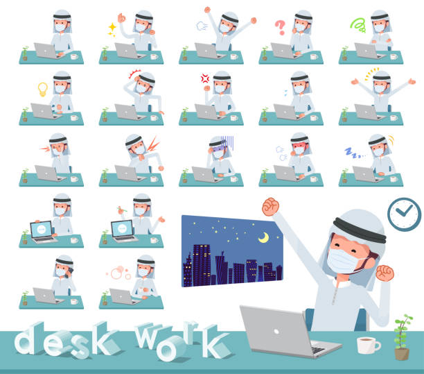 плоский тип маски арабских men_desk работы - hay fever flash stock illustrations