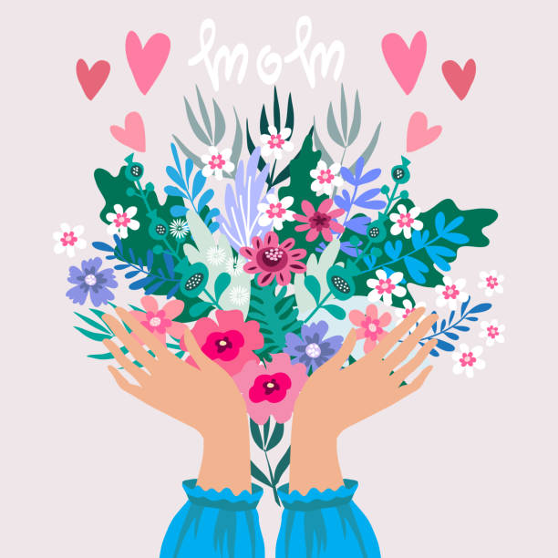 karta happy mother's day - flower spring bouquet child stock illustrations