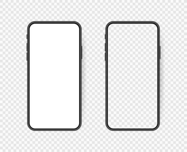 Set realistic smartphone blank screen, phone mockup isolated on transparent background. Template for infographics or presentation UI design interface vector art illustration