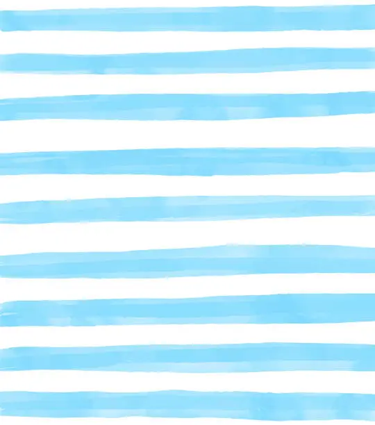 Vector illustration of Blue Watercolor Stripes Pattern Background. Coastal Summer Concept. Design Element for Greeting Cards and Labels, Marketing, Business Card Abstract Background.