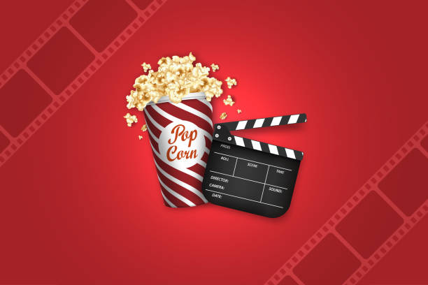 istock Modern Cinema Background. Film frame with popcorn box, film roll, clapper. Design flyer or poster, banner, brochure, poster, presentation. Movie art template for cinema festival. Movie time concept. 1223272138