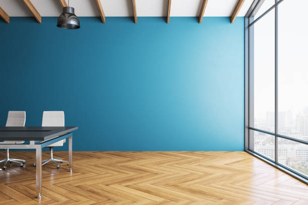 istock Minimalistic meeting room interior with panoramic city view 1223277690