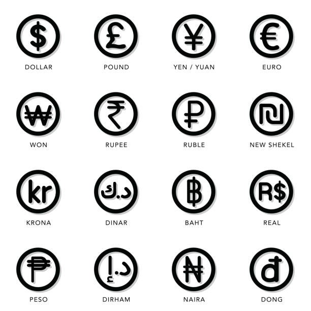 Currency Icon Set set of icons with currencies of various countries uae dirham symbol stock illustrations
