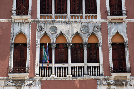 Facade of historic building in Venice, Italy