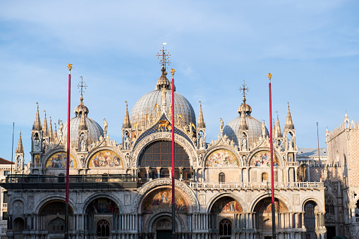Facade and domes of St Mark's Basilica in Venice, Italy