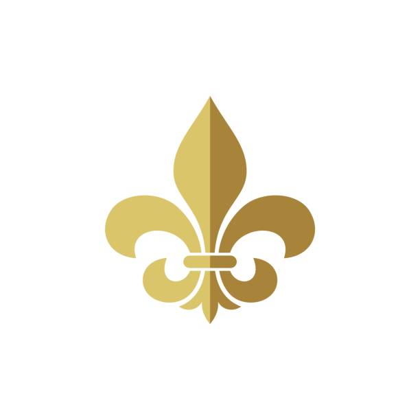 геральдический винтаж крест цветок флер де лис логотип шаблон - декоративное искусство stock illustrations