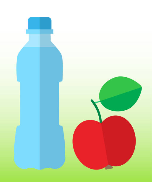 ボトルに入った純粋な飲泉水とジューシーな赤いリンゴは、健康的なライフスタイルと良い栄養の象徴です - human pregnancy flash点のイラスト素材／クリップアート素材／マンガ素材／アイコン素材