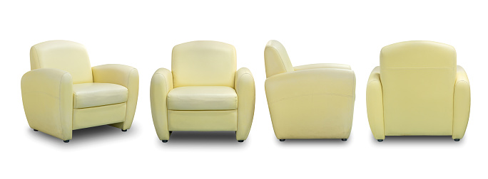 Set of Yellow Leather Sofa Furniture Isolated on White Background