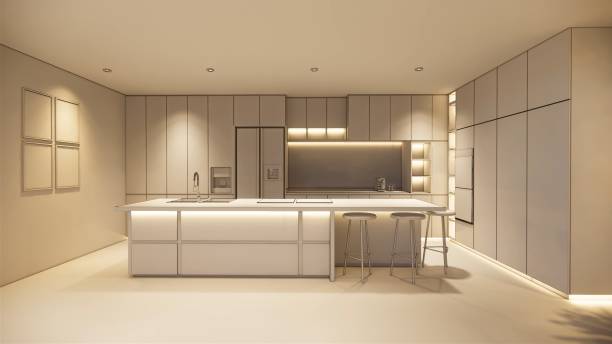 istock 3d rendering. Interior house modern open living space with kitchen.Loft style Duplex apartment residence.Home decoration luxury  interior design. 1223298854
