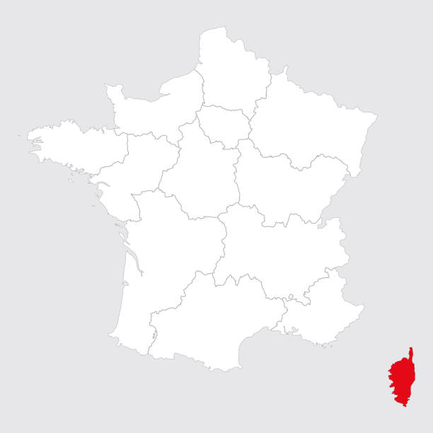 illustrazioni stock, clip art, cartoni animati e icone di tendenza di la provincia di ajaccio è segnata in rosso sulla mappa francese. - ajaccio