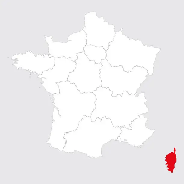 Vector illustration of Ajaccio province marked red on france map.