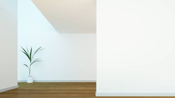 istock Interior empty space in condominium and wall wood decoration - 3D Rendering 1223306622