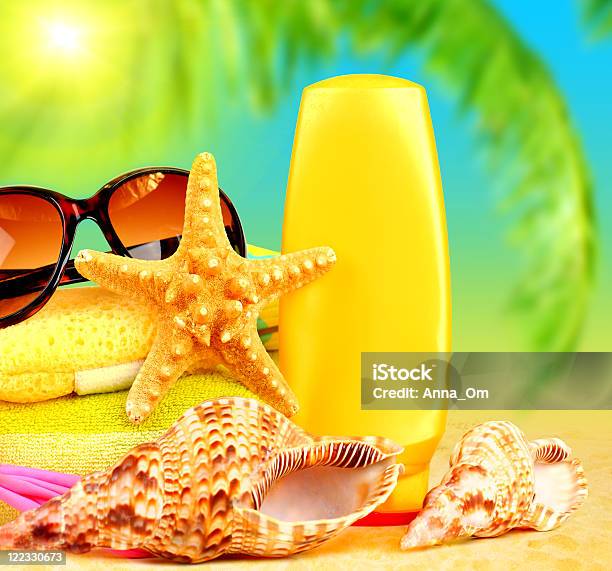 Summertime Holidays Background Stock Photo - Download Image Now - Animal Shell, Beach, Beach Towel