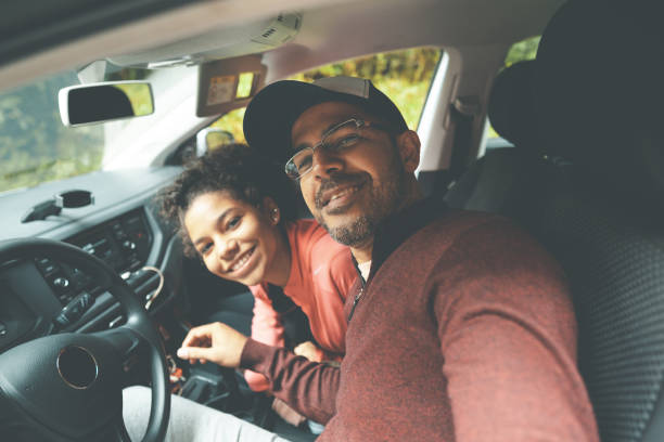 Family traveling by car