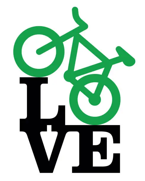 Vector illustration of Pop art love bicycle with an affectionate nod to Robert Indiana
