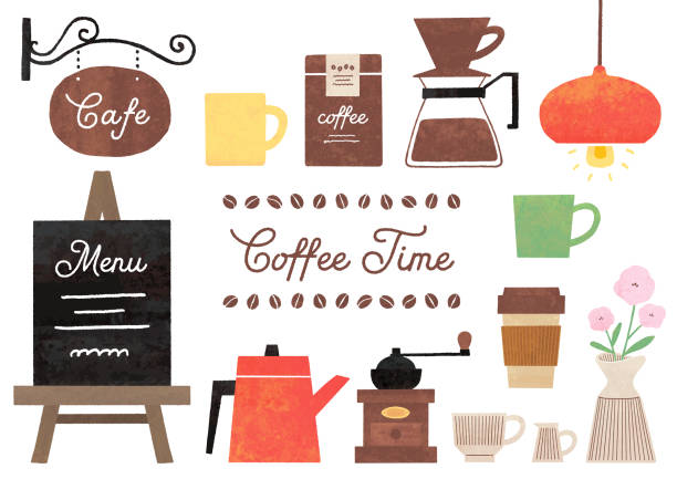ilustrações de stock, clip art, desenhos animados e ícones de cute illustration of a cafe watercolor style - coffee at home