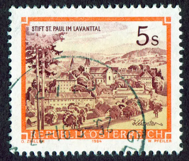 Austria stamps: Shows St.Paul's Abbey in the Lavanttal