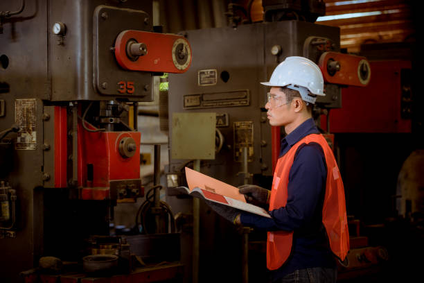 istock The Industry engineering wearing safety uniform control used  locking pliers operating lathe grinding machine working in industry factory. 1223315088