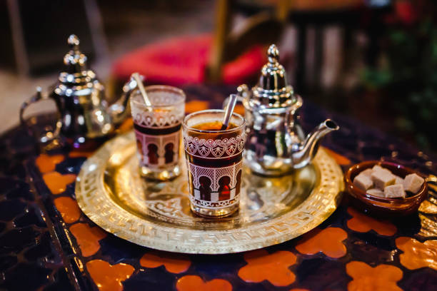 istock traditional Arabic tea cup, arab people drinking tea in Ramadan 1223316019