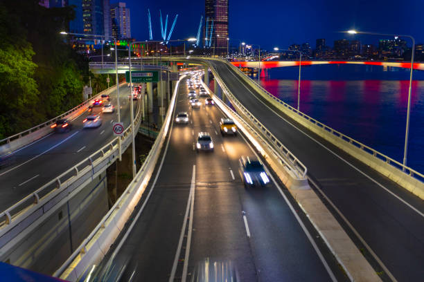 Brisbane Night Traffic on Bridges by the River