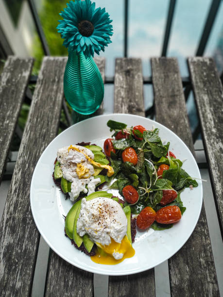istock Poached eggs on sweet potato roasties with avocado 1223318794