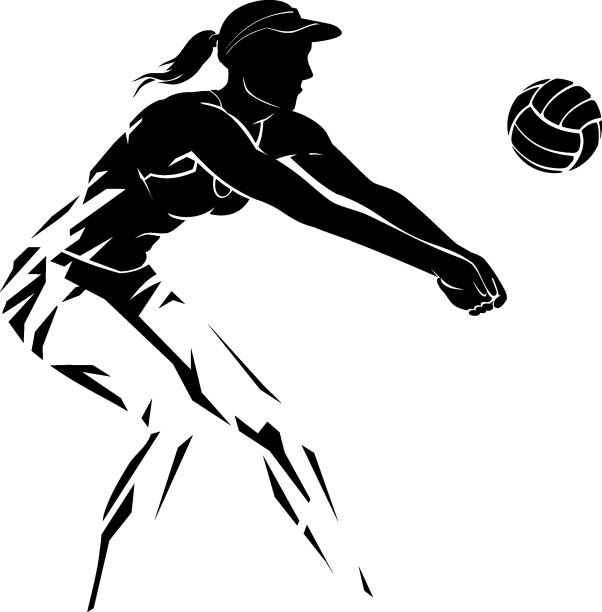 Volleyball Female Player Abstract Isolated vector illustration of geometric art active sport silhouette. female likeness stock illustrations