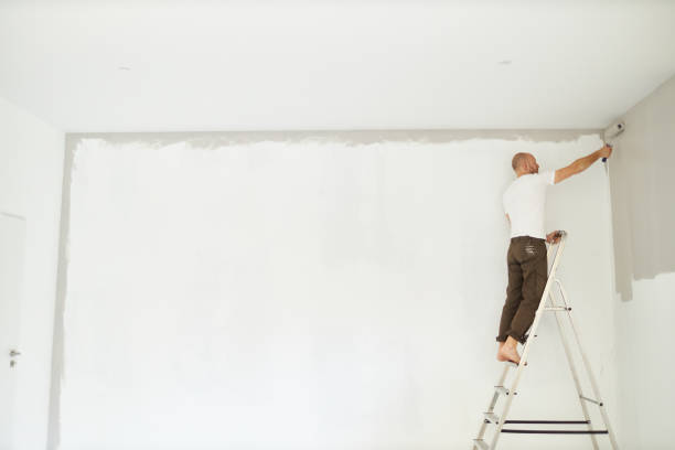istock A middle-aged man paints paint on a wall in his house using a paint roller, paint bucket, paint and a ladder 1223324664