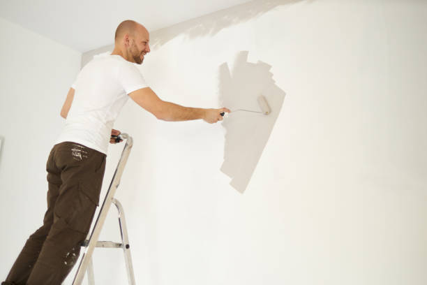 istock A middle-aged man paints paint on a wall in his house using a paint roller, paint bucket, paint and a ladder 1223324879