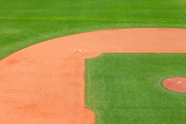 Empty Baseball Infield An empty professional baseball field in the daytime. 2nd base stock pictures, royalty-free photos & images