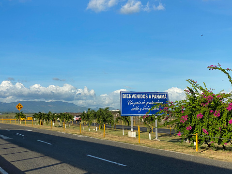 Welcoming sign at the airport of panama and highway