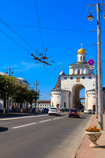 Golden Gate of Vladimir. Famous landmark in Vladimir city, Russia. Golden ring of Russia Vladimir, Russia - August 13, 2019: Golden Gate of Vladimir. Famous landmark in Vladimir city, Russia. Golden ring of Russia golden gate vladimir stock pictures, royalty-free photos & images