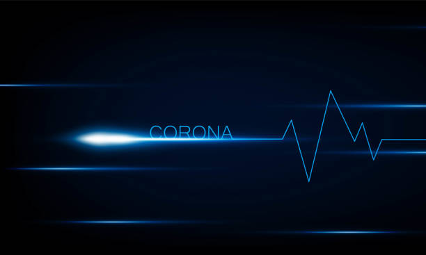 istock abstract technology lights dark backdrop with Arrow Light Blue Heart pulse monitor with signal. Heart beat. icon. Hitech communication. Coronavirus Infection 1223330876