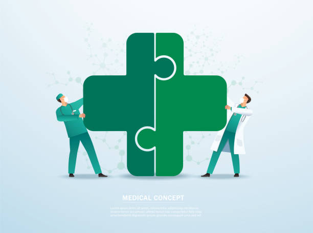 koncepcja pracy zespołowej. lekarz wprowadzenie puzzle ikona medyczna razem ilustracji wektorowej eps10 - healthcare and medicine communication doctor puzzle stock illustrations