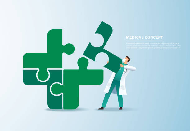 koncepcja pracy zespołowej. lekarz wprowadzenie puzzle ikona medyczna razem ilustracji wektorowej eps10 - healthcare and medicine communication doctor puzzle stock illustrations