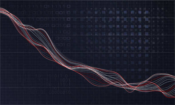 illustrazioni stock, clip art, cartoni animati e icone di tendenza di sfondo onda astratta. illustrazione concettuale tecnologica. visualizzazione delle onde sonore. - radio wave wireless technology wave pattern computer network