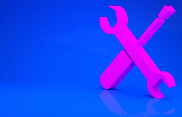 istock Pink Screwdriver and wrench spanner tools icon isolated on blue background. Service tool symbol. Minimalism concept. 3d illustration 3D render 1223333424