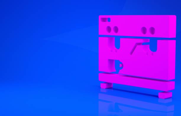 istock Pink Coffee machine icon isolated on blue background. Minimalism concept. 3d illustration 3D render 1223333655