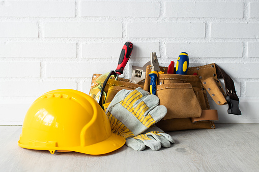 construction worker helmet with tools