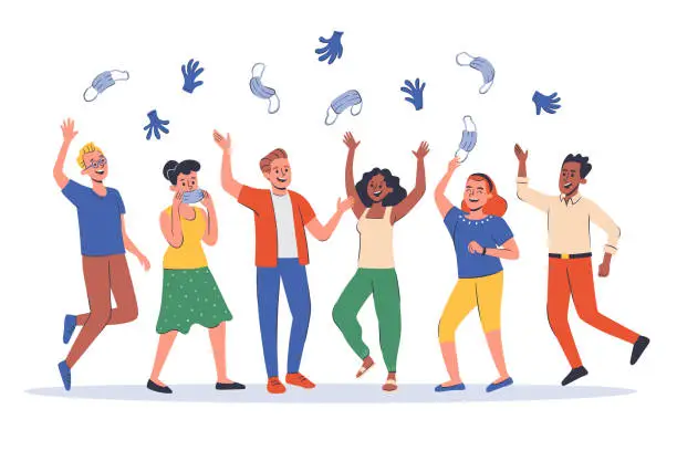 Vector illustration of People celebrating the end of the Covid 19 quarantine