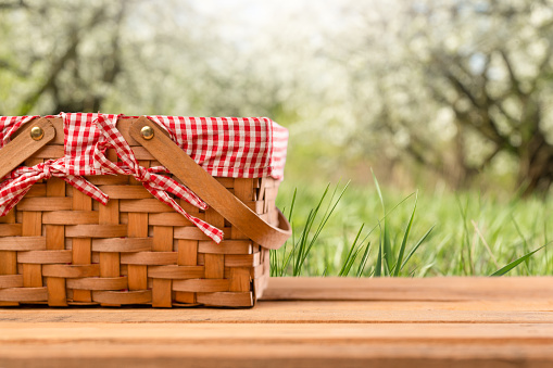 picnic basket on the table Summer mood. relaxation. holiday