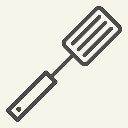 Spatula line icon. Barbecue steel spatula, mesh symbol outline style pictogram on beige background. Cooking ware and Kitchen utensils sign for mobile concept and web design. Vector graphics