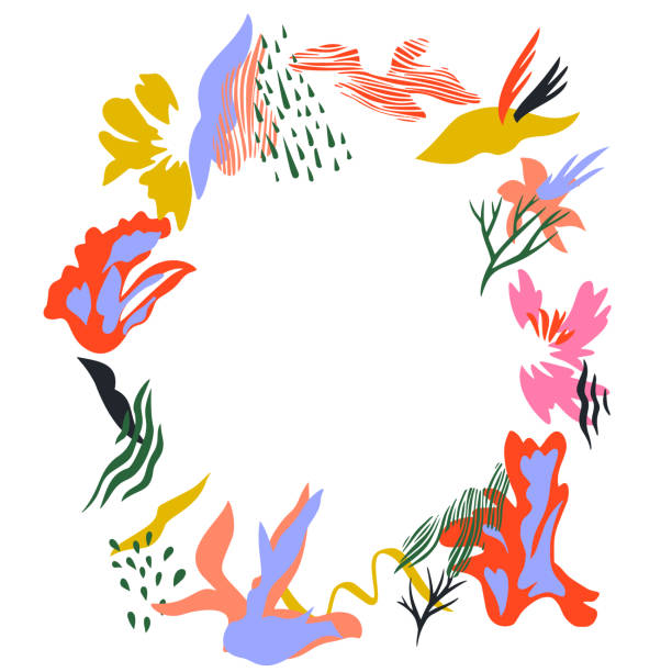 helle abstrakte mode blumenkranz. - abstract circle design element floral pattern stock-grafiken, -clipart, -cartoons und -symbole