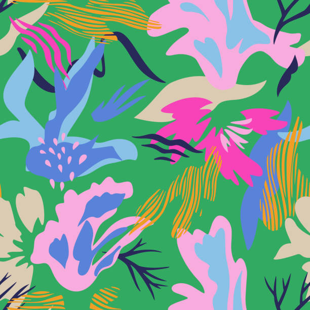 추상식물 원활한 패턴. 기하학적 식물 모양. - floral pattern flower abstract art stock illustrations