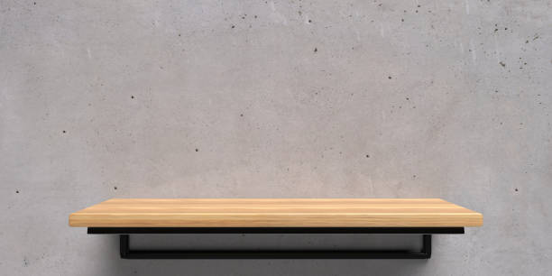 istock Empty wooden shelf on concrete wall background. Perspective view. 3d illustration 1223347229
