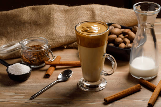 istock Cooking step by step Korean Dalgona coffee. spread a second layer of beaten foam of the coffee. Step 5 1223350286