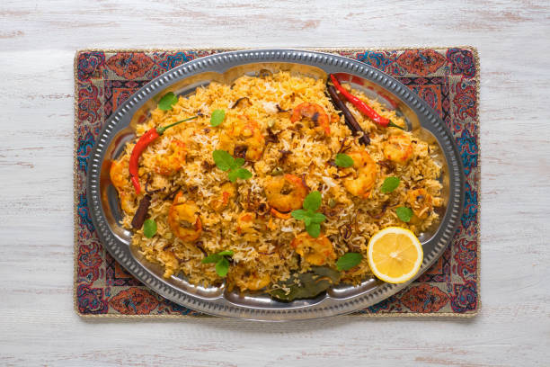 Pilaf with shrimp. Tasty and delicious prawns biryani