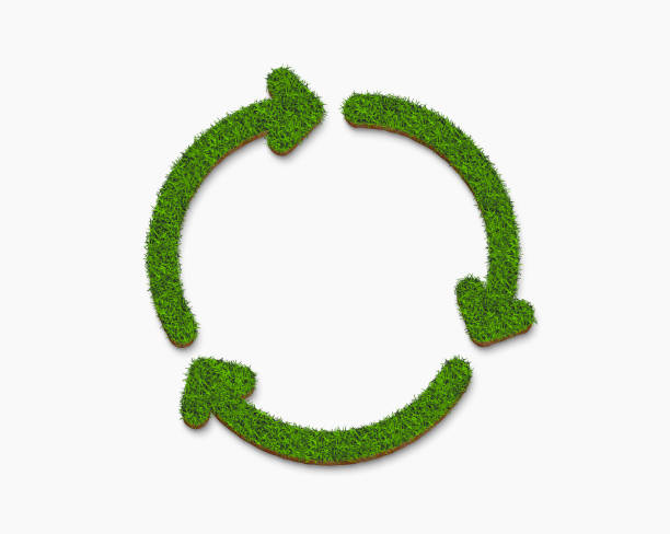 istock Recycle icon logo from green grass texture isolated on white background 1223351895